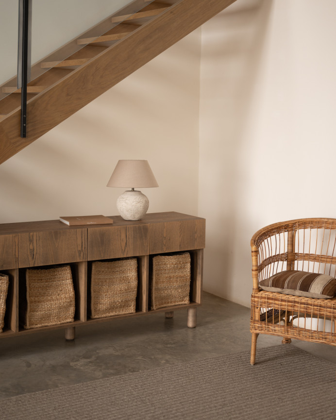 Buffet avec 4 tiroirs en bois de placage de frêne naturel en teinte noisette de 176x40cm