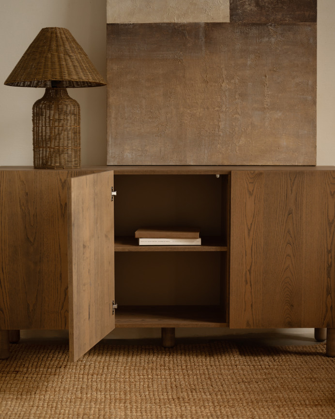 Buffet avec 3 portes en bois de placage de frêne naturel en teinte noisette de 160x40cm