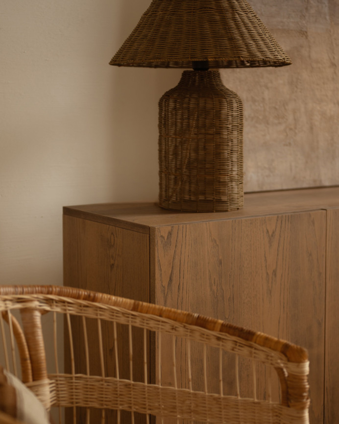 Buffet avec 3 portes en bois de placage de frêne naturel en teinte noisette de 160x40cm