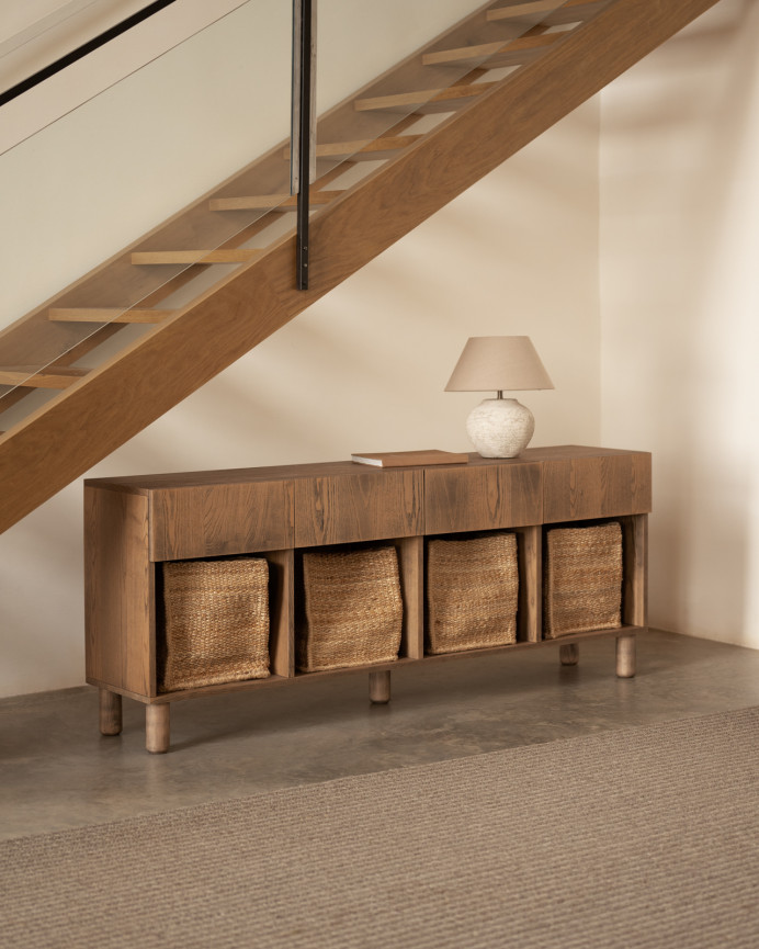 Buffet avec 4 tiroirs en bois de placage de frêne naturel en teinte noisette de 176x40cm