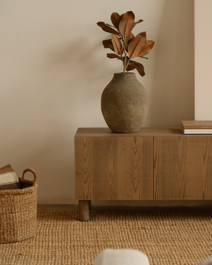 Meuble TV en bois de placage de frêne naturel en teinte noisette en différentes tailles