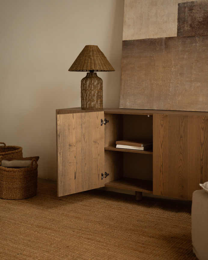 Buffet avec 3 portes en bois de placage de frêne naturel en teinte noisette de 160x40cm