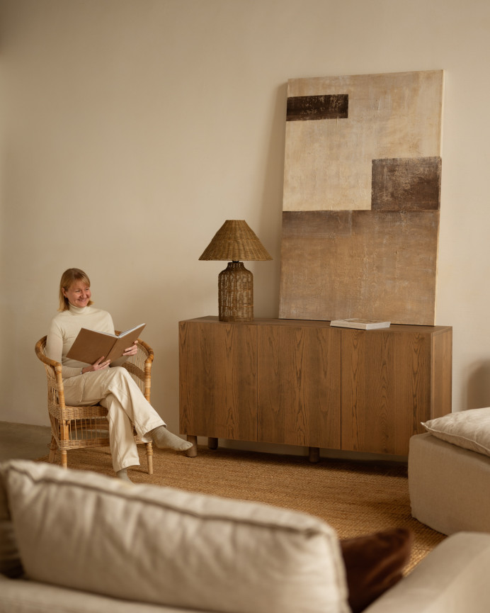 Buffet avec 3 portes en bois de placage de frêne naturel en teinte noisette de 160x40cm
