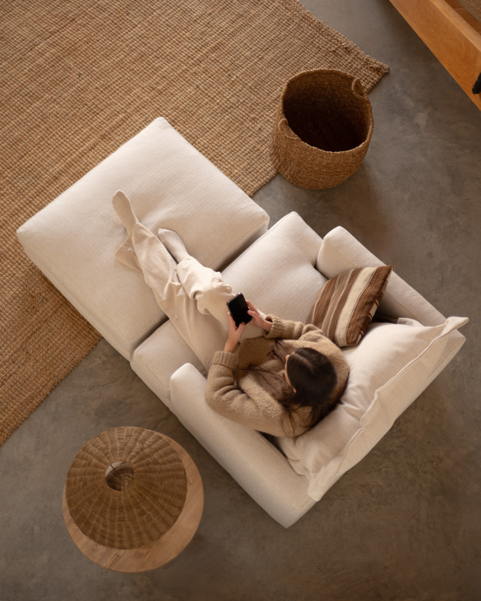Pouf ton blanc cassé de 96x80cm