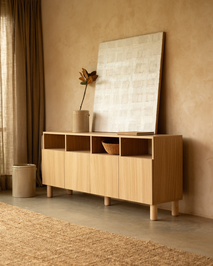 Buffet avec 4 portes en bois de placage de chêne naturel de 176x40cm