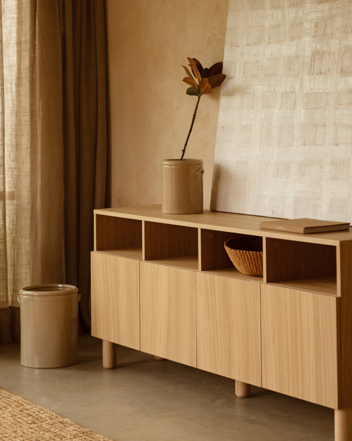 Buffet avec 4 portes en bois de placage de chêne naturel de 176x40cm