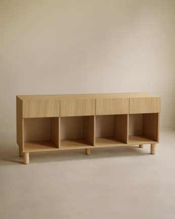 Buffet avec 4 tiroirs en bois de placage de chêne naturel de 176x40cm