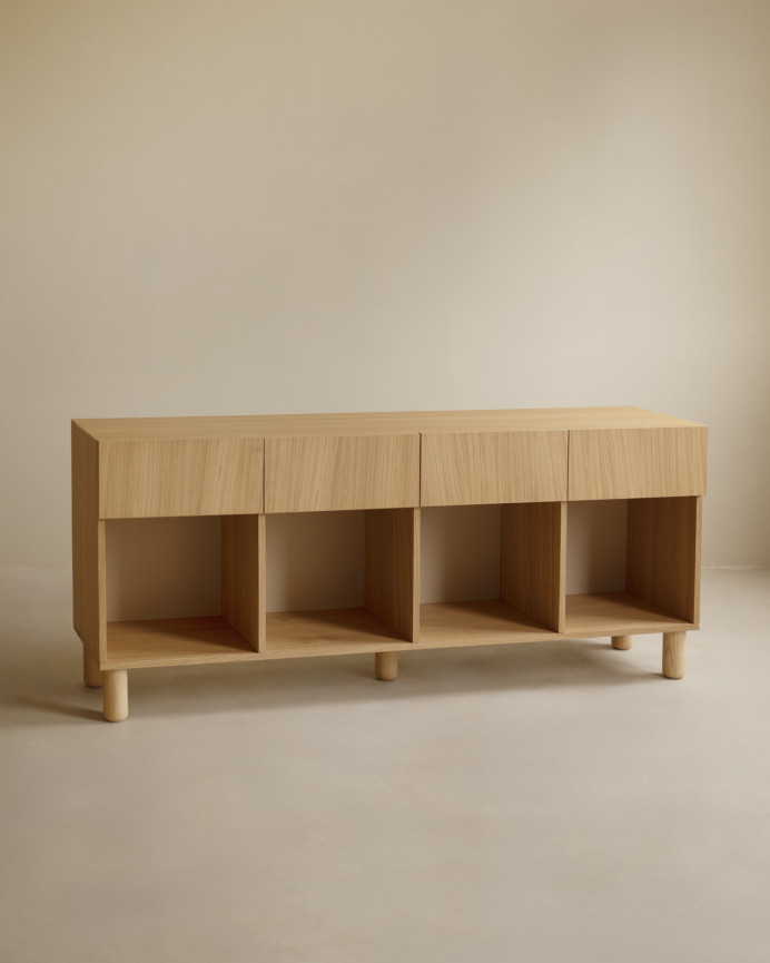 Buffet avec 4 tiroirs en bois de placage de chêne naturel de 176x40cm