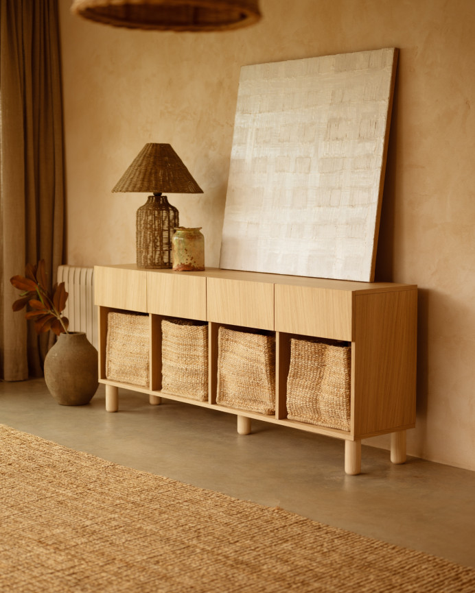 Buffet avec 4 tiroirs en bois de placage de chêne naturel de 176x40cm