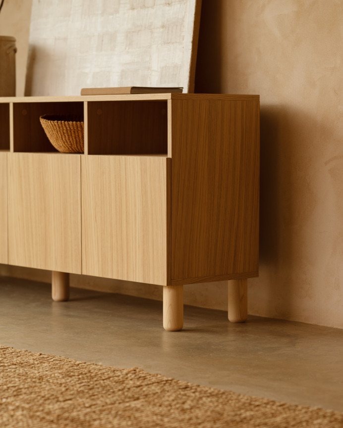 Buffet avec 4 portes en bois de placage de chêne naturel de 176x40cm