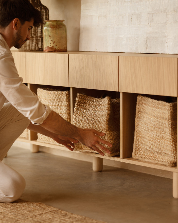 Buffet avec 4 tiroirs en bois de placage de chêne naturel de 176x40cm