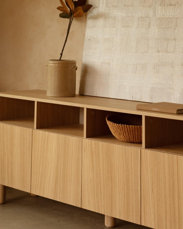 Buffet avec 4 portes en bois de placage de chêne naturel de 176x40cm