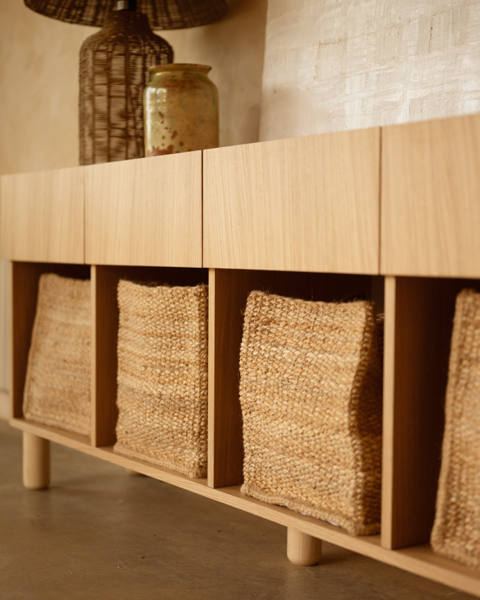 Buffet avec 4 tiroirs en bois de placage de chêne naturel de 176x40cm