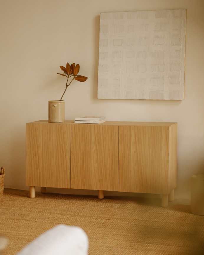 Buffet avec 3 portes en bois de placage de chêne naturel de 160x40cm