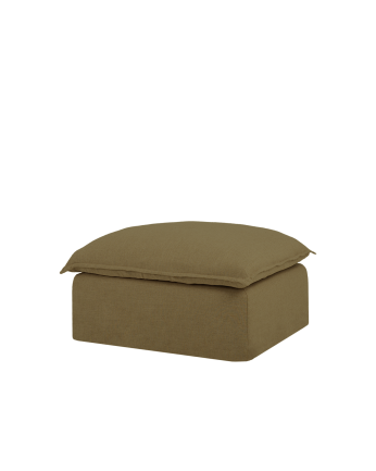 Pouf en coton et lin déhoussable ton vert de 90x72cm