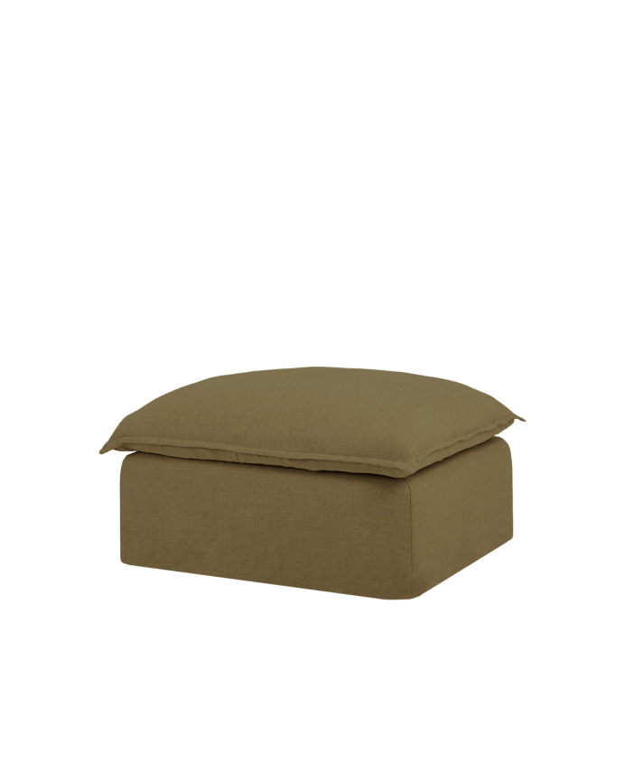Pouf en coton et lin déhoussable ton vert de 90x72cm