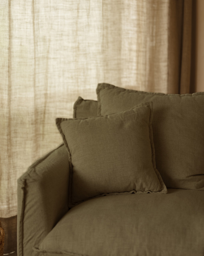 Housse de fauteuil en coton et lin amovible ton vert de 100x90cm