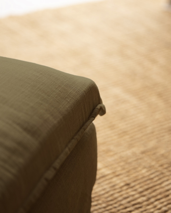 Pouf en coton et lin déhoussable ton vert de 90x72cm