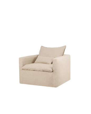 Fauteuil en coton et lin déhoussable ton beige de 108x96cm