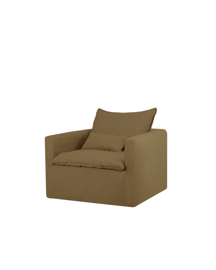 Fauteuil en coton et lin déhoussable ton vert de 108x96cm