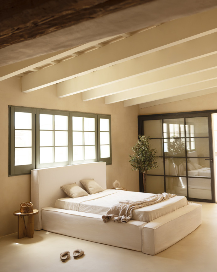 Lit déhoussable en lin blanc pour les matelas en différentes tailles