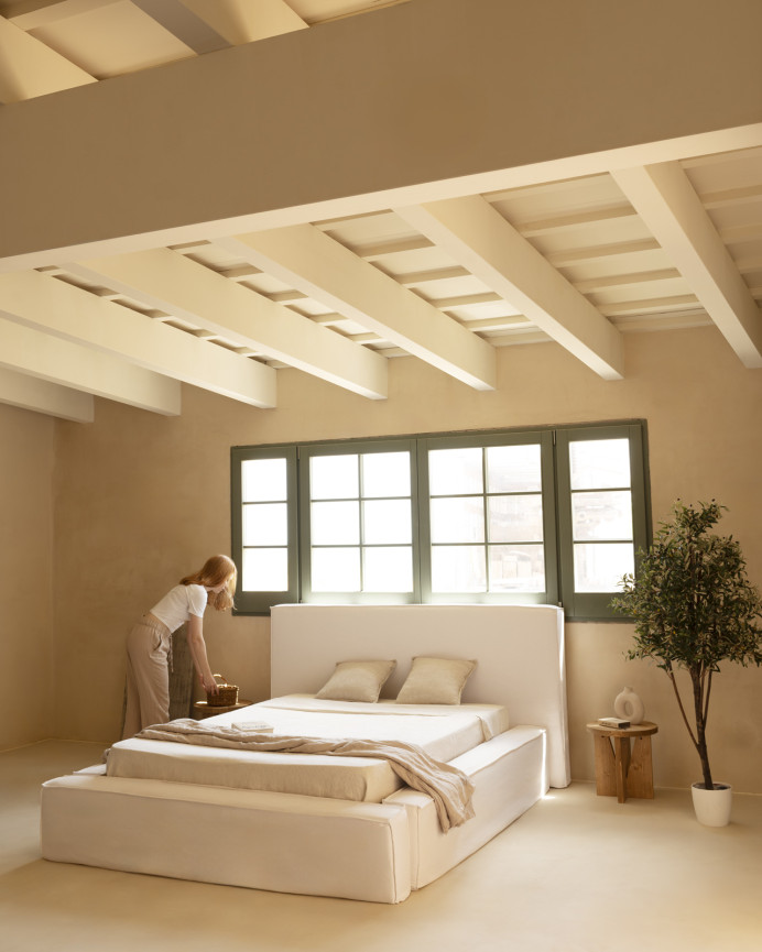 Lit déhoussable en lin blanc pour les matelas en différentes tailles
