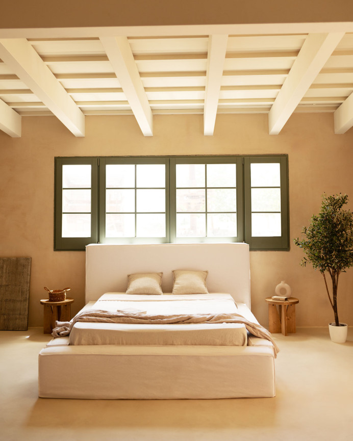 Lit déhoussable en lin blanc pour les matelas en différentes tailles