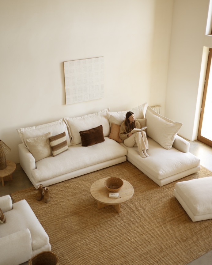 Canapé avec chaise longue droit ton blanc cassé en différentes tailles