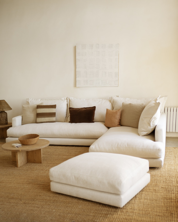 Canapé avec chaise longue droit ton blanc cassé en différentes tailles