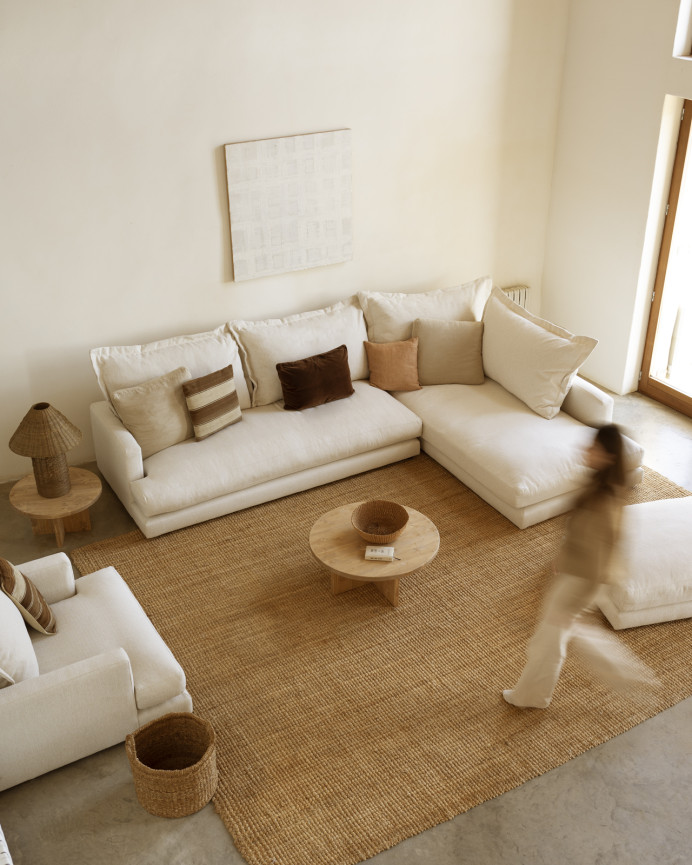 Canapé avec chaise longue droit ton blanc cassé en différentes tailles