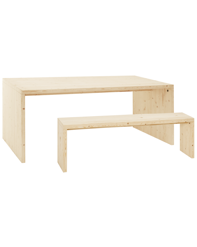 Pack table à manger et banc en bois massif ton naturel en différentes tailles