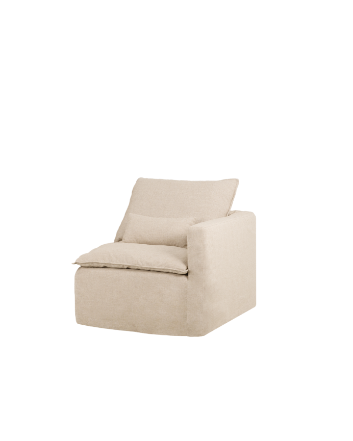 Module en coton et lin avec accoudoir droit déhoussable ton beige de 97x96cm