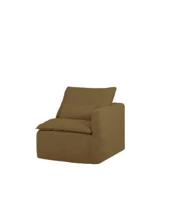 Module en coton et lin avec accoudoir droit déhoussable ton vert de 97x96cm