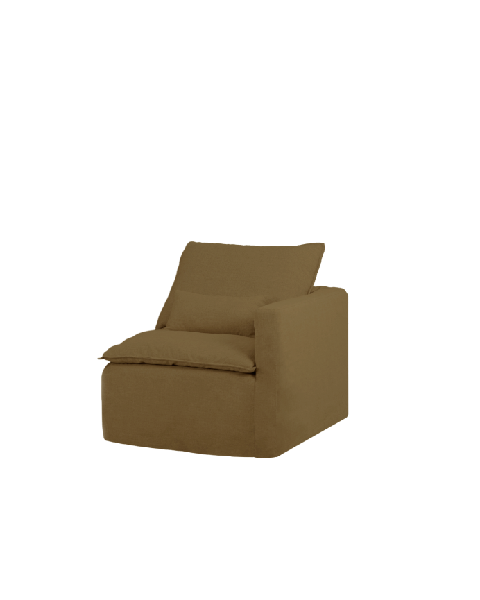 Module en coton et lin avec accoudoir droit déhoussable ton vert de 97x96cm