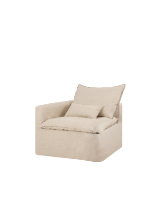 Module en coton et lin avec accoudoir gauche déhoussable ton beige de 97x96cm