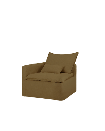 Module en coton et lin avec accoudoir gauche déhoussable ton vert de 97x96cm
