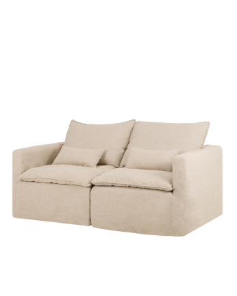 Canapé modulaire droit en coton et lin déhoussable ton beige de 196x96cm