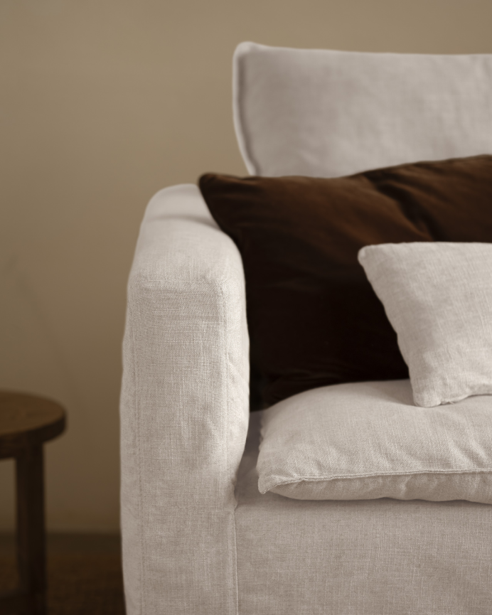 Housse de canapé modulable droit en coton et lin amovible ton blanc de 196x96cm
