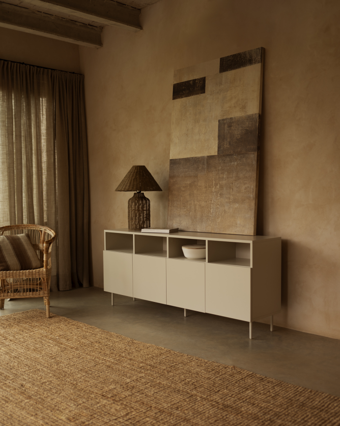 Buffet avec 4 portes laqué en teinte sable de 176x40cm