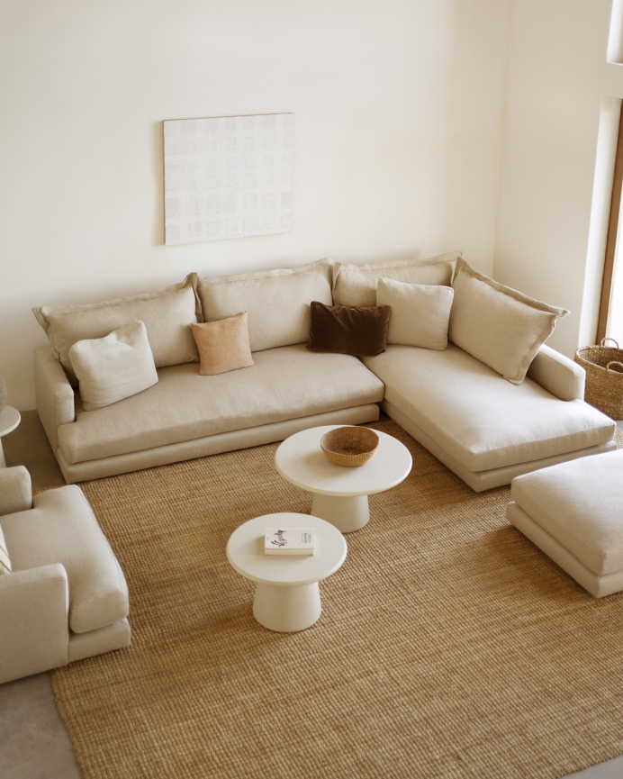Canapé avec chaise longue droit ton beige en différentes tailles
