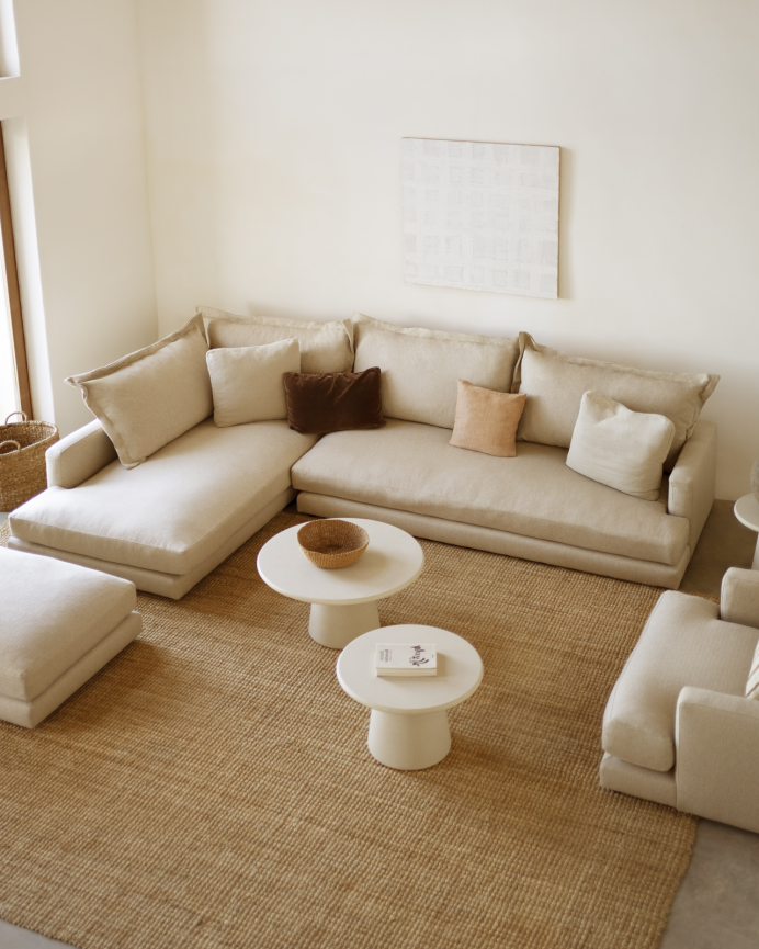 Canapé avec chaise longue gauche ton beige en différentes tailles