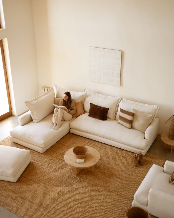 Canapé avec chaise longue gauche ton blanc cassé en différentes tailles