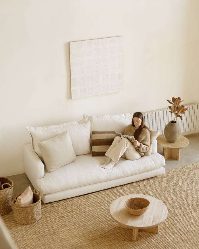 Canapé droit ton blanc cassé de 215x105cm