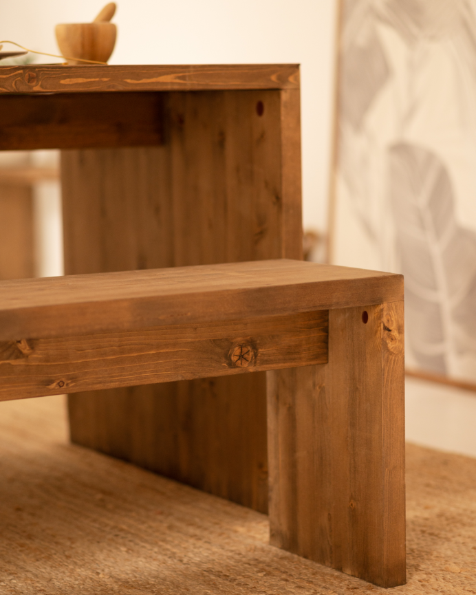Banc en bois massif ton chêne foncé en différentes tailles