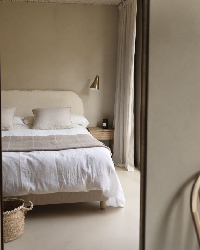 Tête de lit déhoussable en velours côtelé blanc cassé en différentes tailles