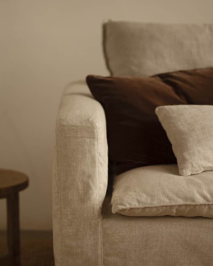 Canapé modulaire droit en coton et lin déhoussable ton beige de 196x96cm