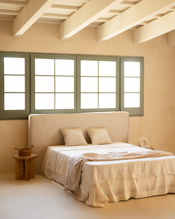 Tête de lit tapissée déhoussable en lin beige en différentes tailles