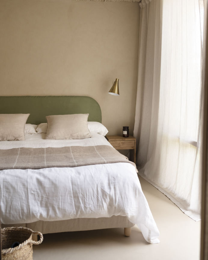 Tête de lit déhoussable en velours côtelé vert en différentes tailles