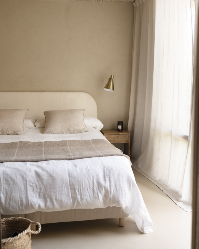 Tête de lit déhoussable en velours côtelé blanc cassé en différentes tailles