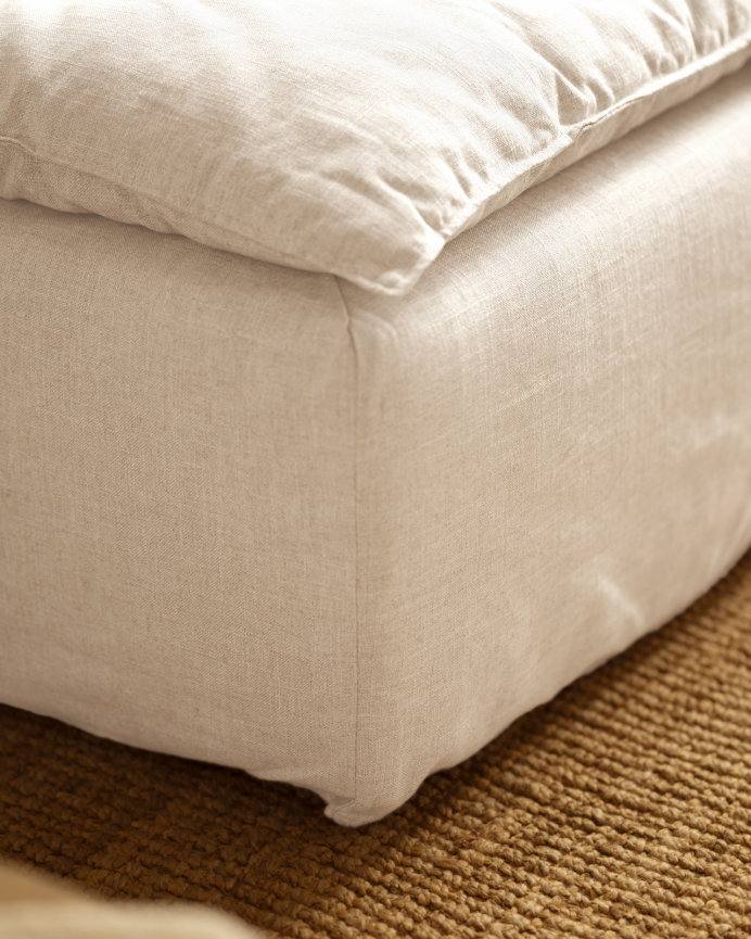 Module en coton et lin sans accoudoirs déhoussable ton blanc de 86x96cm